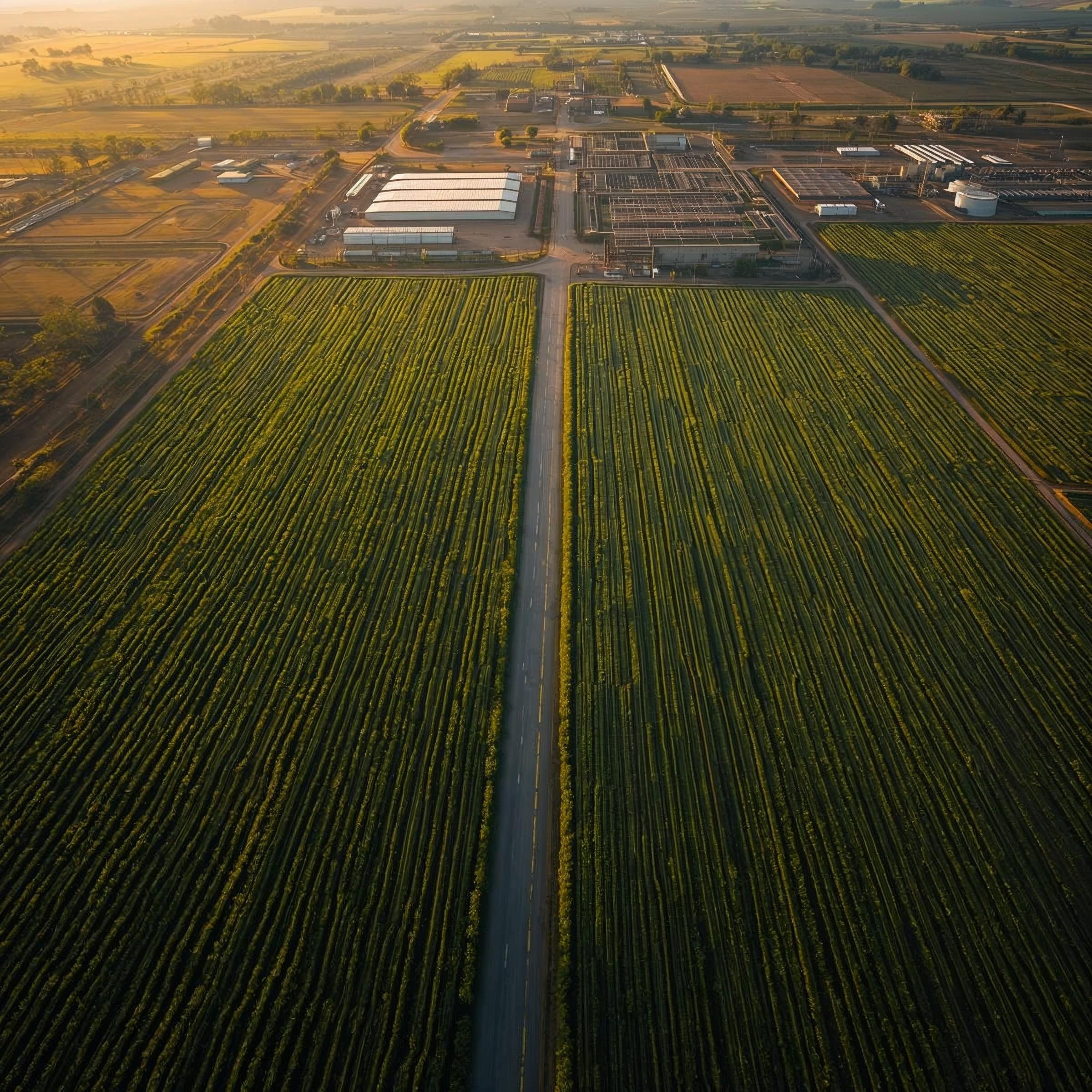 Aerial view of green agricultural terraces at golden hour